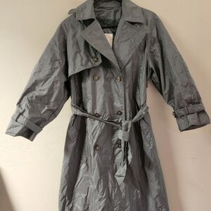 Fleet Street Green Rain‎ Trench Jacket 4 Vintage Lined Double Breasted Flap Back